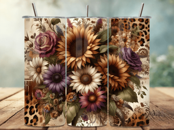 Download Vintage Sunflower Leopard Tumbler Wrap - Premium Resources